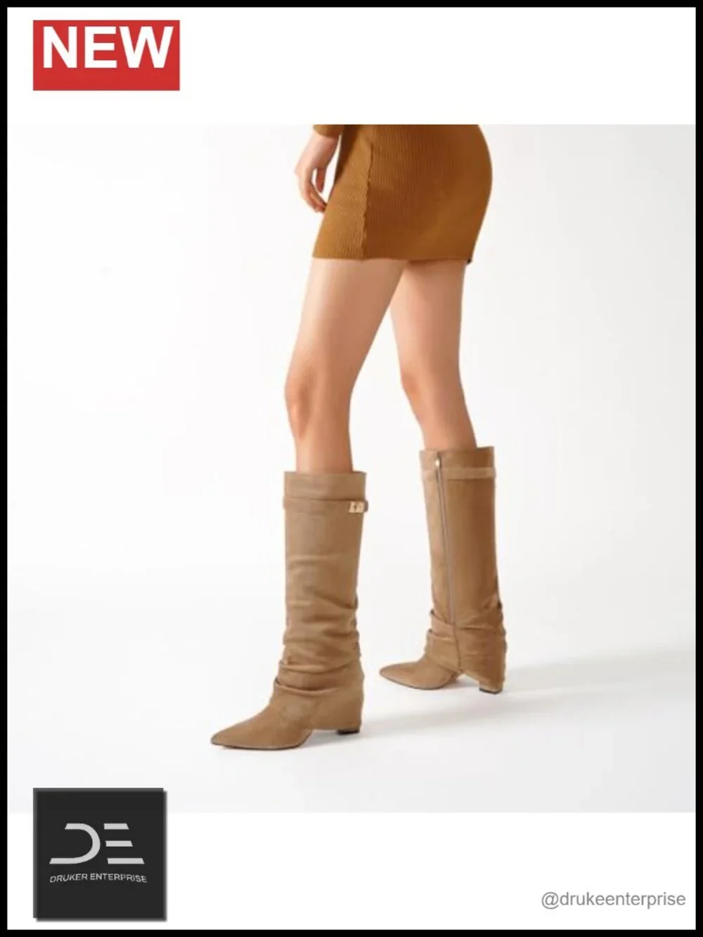 Faux Leather Fold Over Knee High Boots Pointed Toe High Heel Pull-On